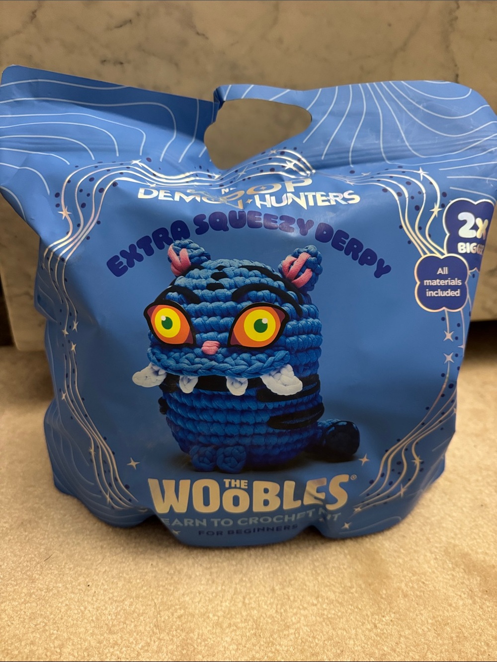 Woobles K-pop demon hunters derpy Squeezy Derby Crochet Kit - Blue